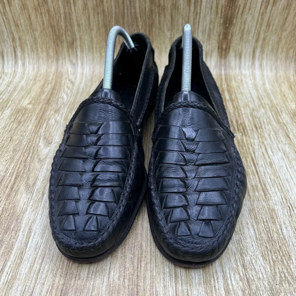 Bragano Woven Loafers Men's Size 9 Black Leather Italian Crafted Slip On Shoes